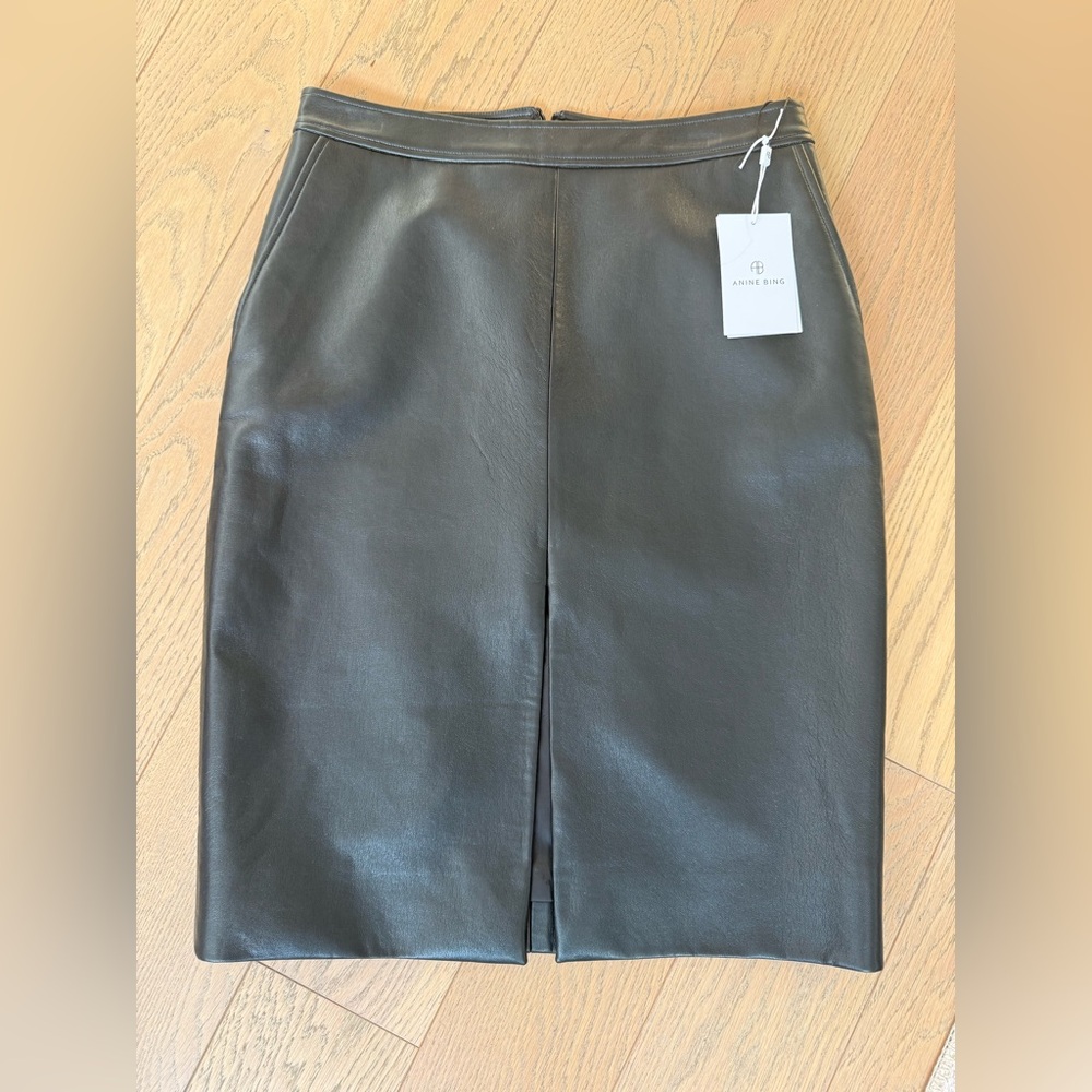 Anine Bing Dark Leather Pencil Skirt